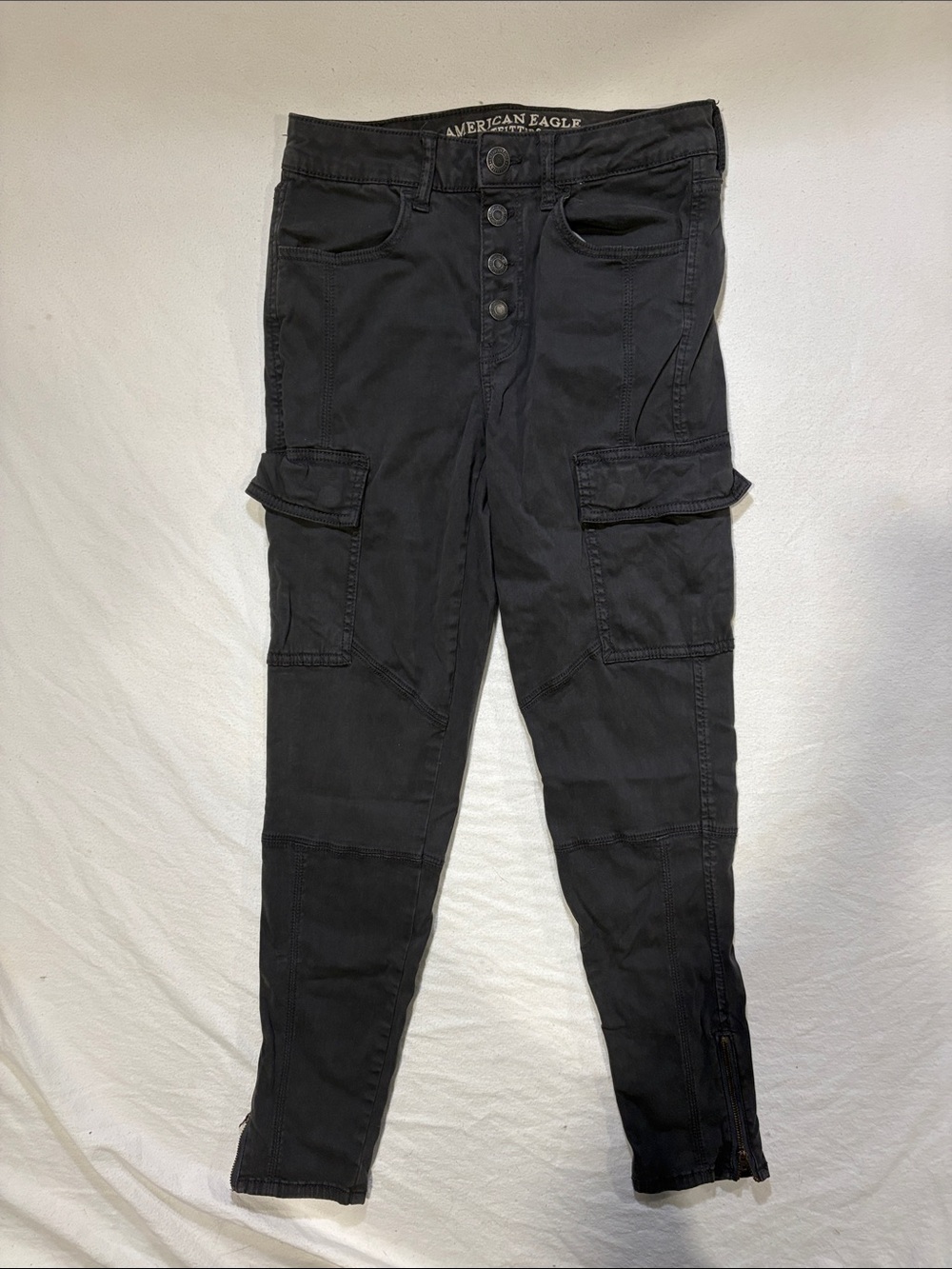 American Eagle High Rise Button Fly Cargo Skinny Pants Ankle Zip - Size 6